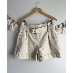 Sezane Rome Woven Belted Cuff Shorts Inn Ecru Preppy Coquette Boho Neutral 40
